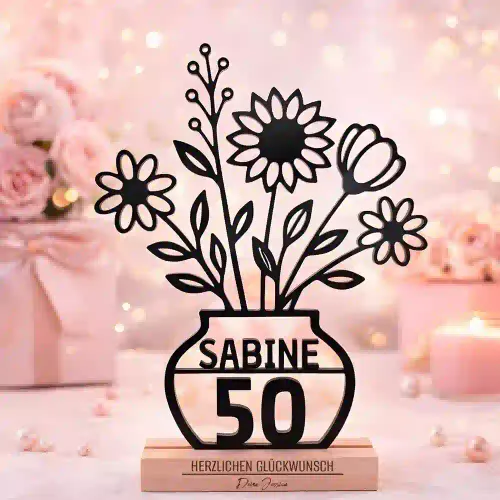 Personalisierter Line-Art-Aufsteller zum 50. Geburtstag für Frauen