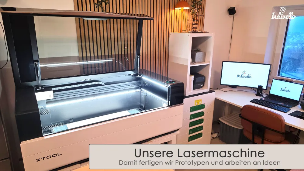 Lasermaschine von Indivello, mit der Prototypen und Geschenke gefertigt werden
