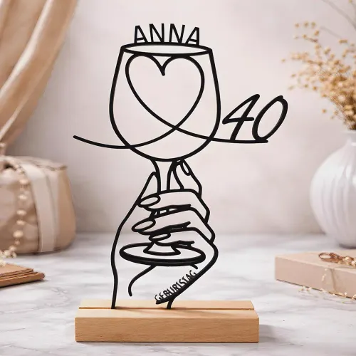 Personalisierter 3D-Line-Art-Aufsteller zum 40. Geburtstag für Frauen mit Namen und Alter
