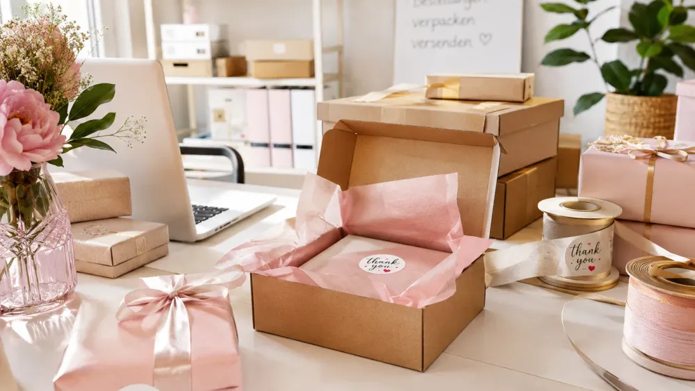 Sorgfältig verpackte Bestellungen bereit für den Versand
