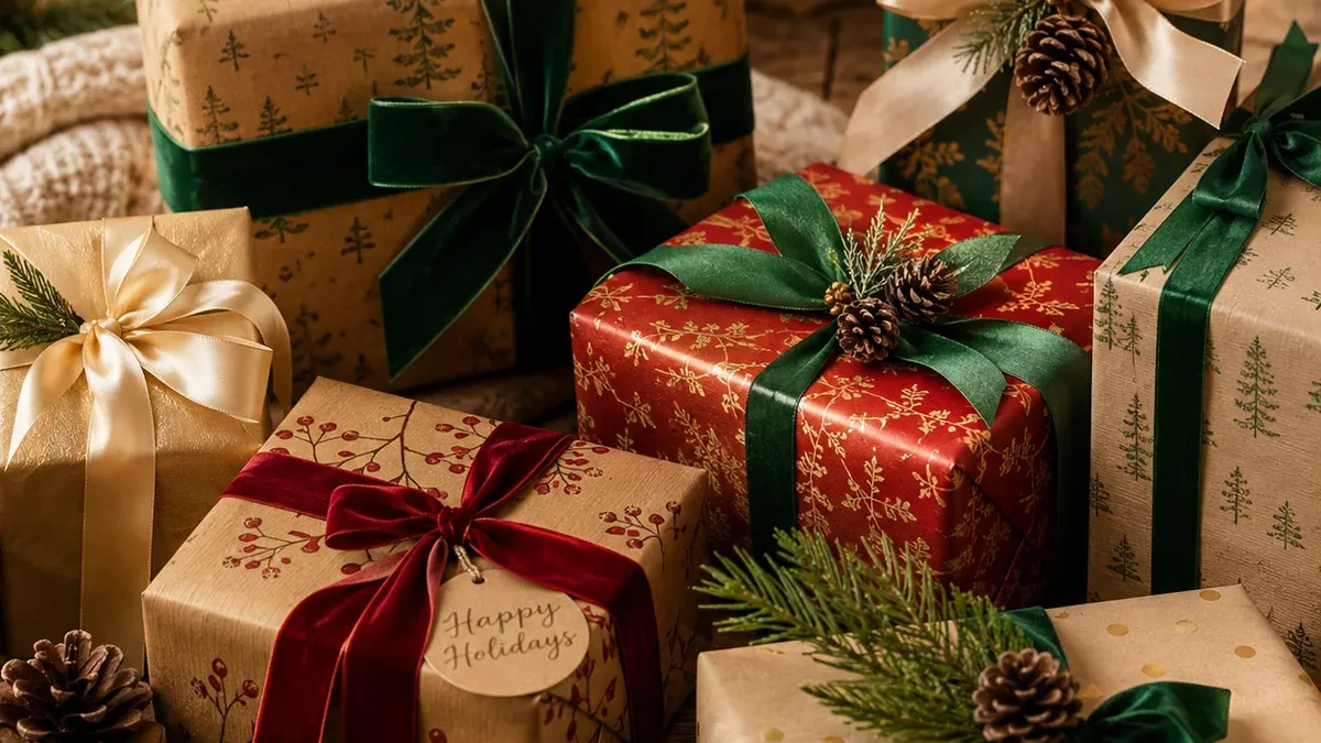 Liebevoll verpackte Weihnachtsgeschenke unter einem geschmückten Weihnachtsbaum
