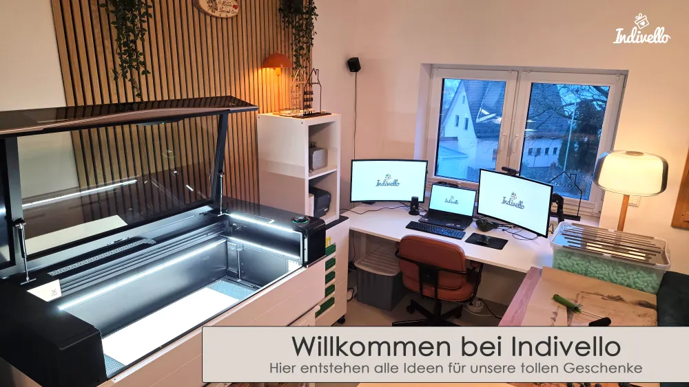 Werkstatt von Indivello in Siegen mit Lasermaschine und Arbeitsplätzen